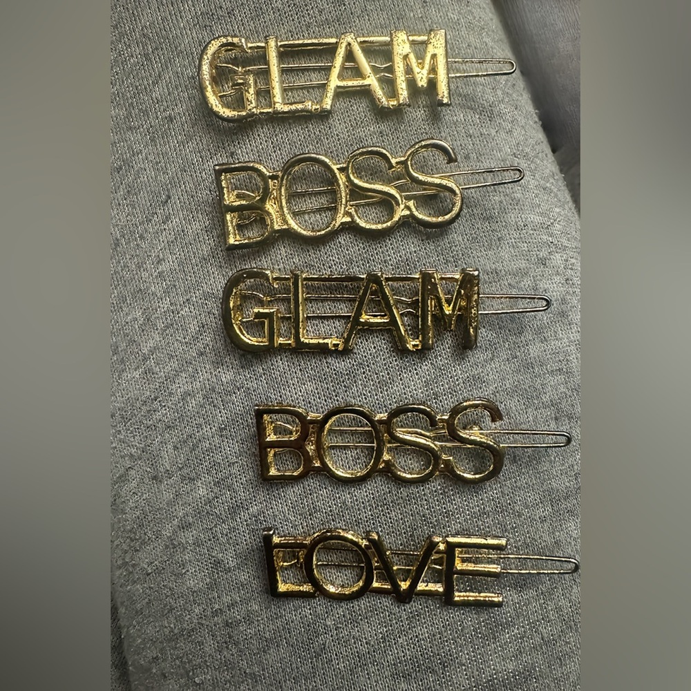 Gold Word Hair Clips Set